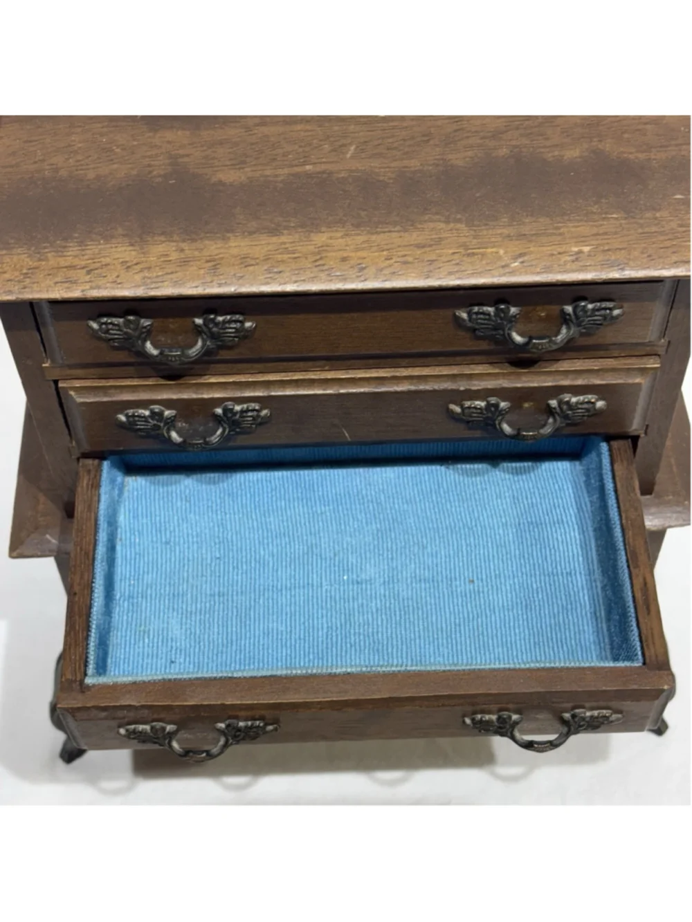 Vintage Wood 5 Drawer Jewelry Music Box Mini Dresser Queen Anne Claw Feet NO KEY